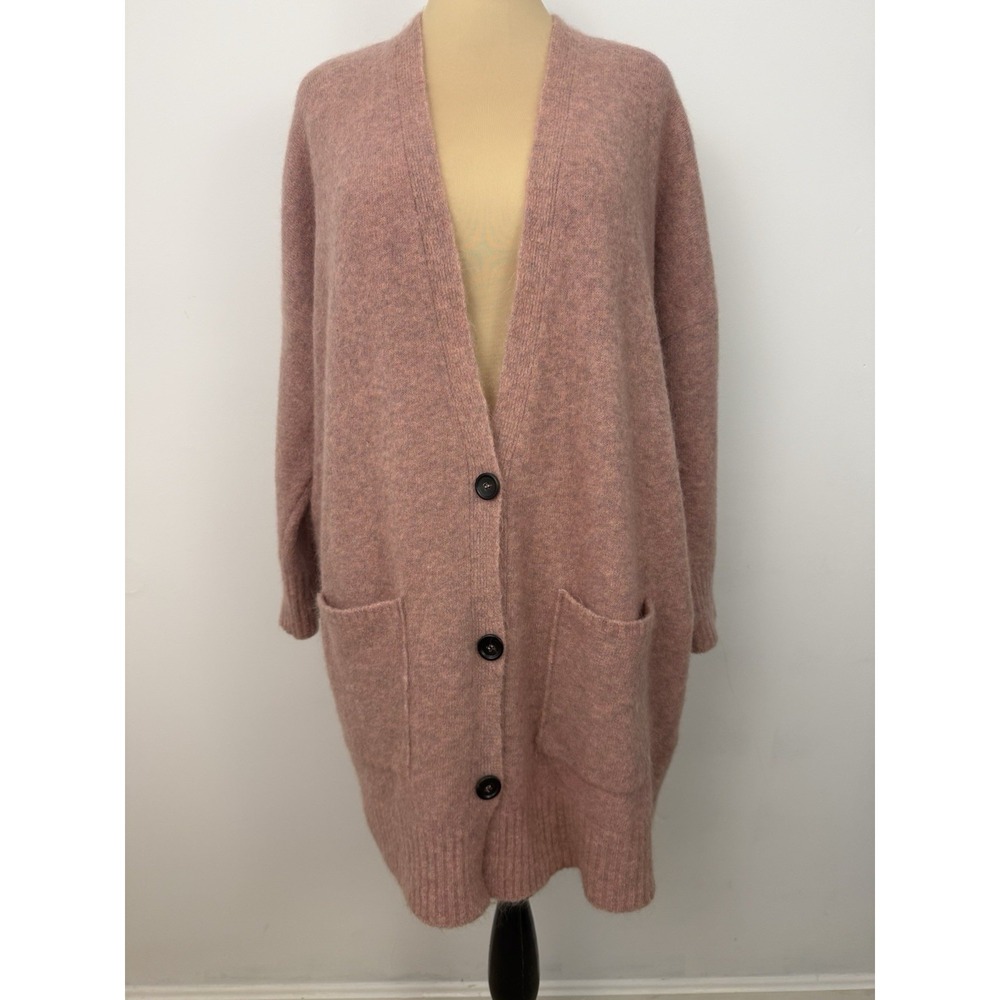 EILEEN FISHER Womens Long Duster Cardigan Sweater M Mohair Wool Pink Oversized